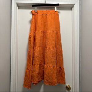 New York and Company Boho Peasant Maxi Skirt Orange Tiered Gauze Hippie XL NEW